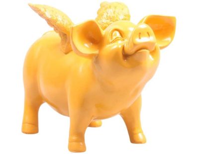 Tirelire cochon avec ailes en résine 14 x 25 x 15 cm (Jaune)