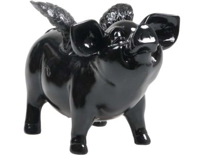 Tirelire cochon avec ailes en résine 14 x 25 x 15 cm (Noir)