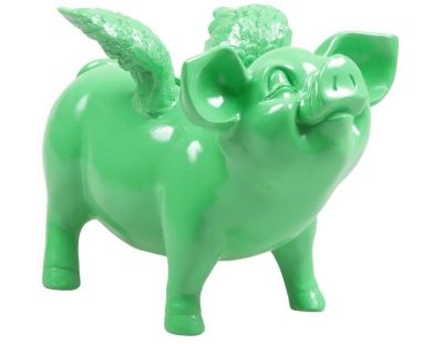 Tirelire cochon avec ailes en résine 14 x 25 x 15 cm (Vert citron)