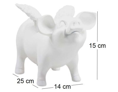 Tirelire cochon avec ailes en résine 14 x 25 x 15 cm (Blanc)