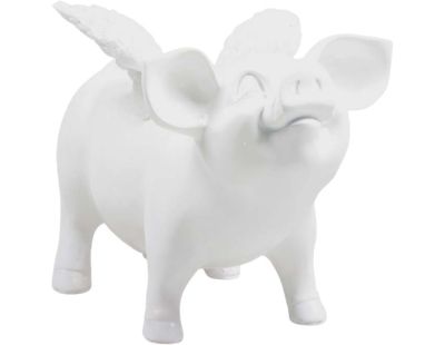 Tirelire cochon avec ailes en résine 14 x 25 x 15 cm (Blanc)