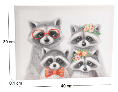 Toile famille raton laveur 40 x 30 cm