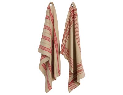 Torchon à rayures bordeaux (Lot de 2) (Beige et Bordeaux)