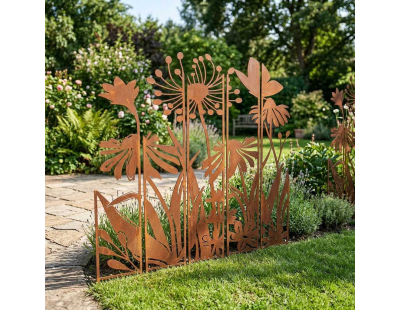 Treillis brise vue en 5 parties Fleurs (S : 87 x 1,5 x 117,2 cm)