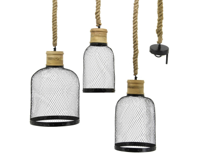 Trio de suspensions en métal et corde