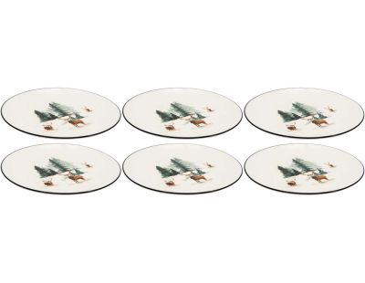 Vaisselle en porcelaine décor Cerf et Sapin, style fait main (Assiette 19cm)