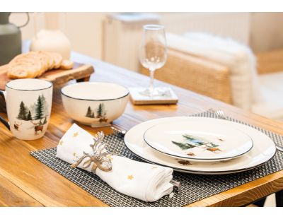 Vaisselle en porcelaine décor Cerf et Sapin, style fait main (Tasse)