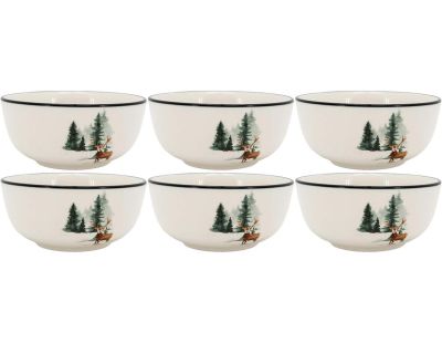 Vaisselle en porcelaine décor Cerf et Sapin, style fait main (Bol)