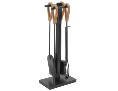 Valet de cheminée + 4 accessoires en métal et cuir