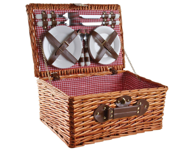 Valise pique-nique en osier teinté miel Campani