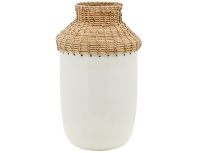 Vase en métal blanc et rotin (Grand modèle)