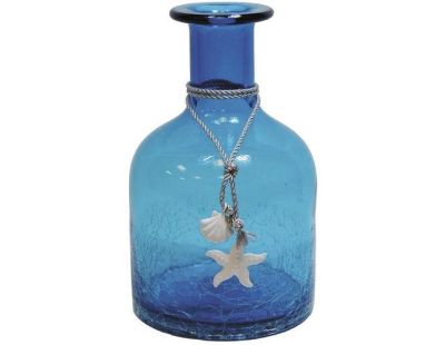 Vase petite bouteille en verre teinté bleu