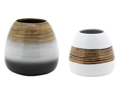 Vases en bambou naturel et blanc