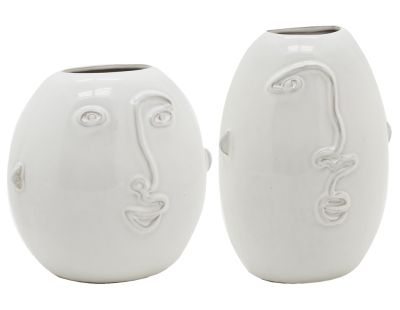 Vases visage en céramique blanche (Lot de 2)