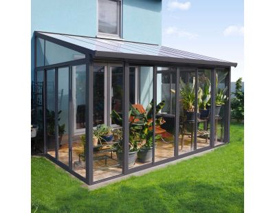 Véranda en aluminium gris et polycarbonate SanRemo (12.8m²)
