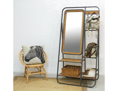 Vestiaire en pin et métal avec miroir