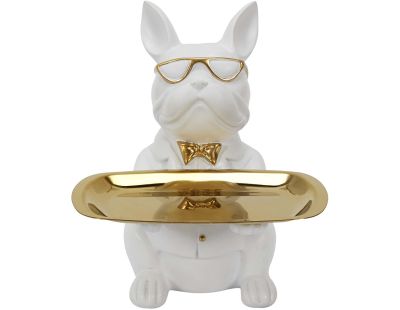 Vide poche déco bouledogue cool assis (Blanc et doré)