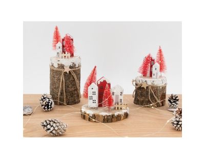 Villages de Noël en bois rouge et blanc