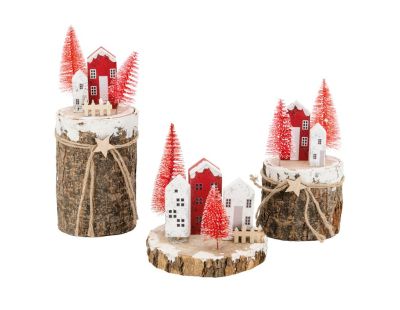 Villages de Noël en bois rouge et blanc