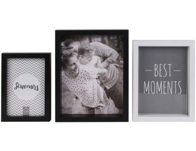 3 cadres photos à poser ou à suspendre Souvenirs (Noir - blanc)