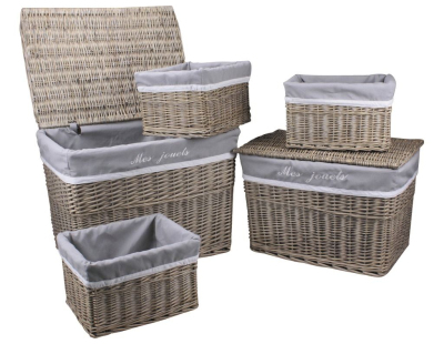 Malles et corbeilles en osier (Lot de 5)