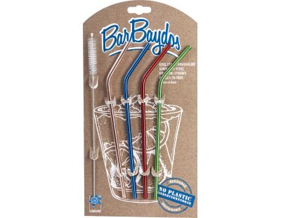 4 pailles courbées en inox coloré avec goupillon