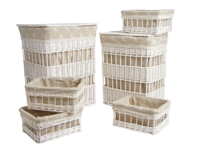 2 paniers à linge + 4 corbeilles en osier (Lot de 6)