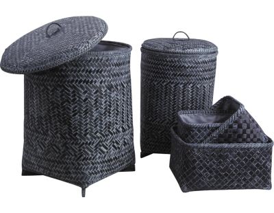 2 paniers à linge + 3 corbeilles en palmier (Lot de 5)