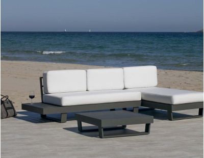 Salon de jardin détente canapé avec méridienne Menfis (Anthracite)