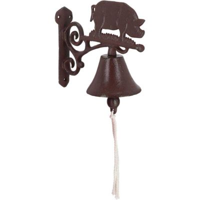 Cloche De Porte En Fonte Avec Statue Cochon Ailé Blanc - 32 Cm, Neuf