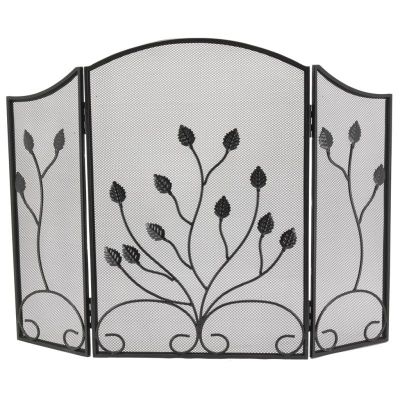 Ecran de cheminée pare-feu acajou ornements bronze tapisserie