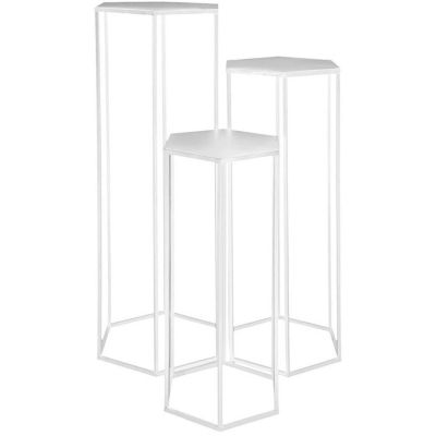 Lot De 3 Tables D'appoint / Sellette – Métal Blanc – 71 Cm – Paris Prix – NEUF