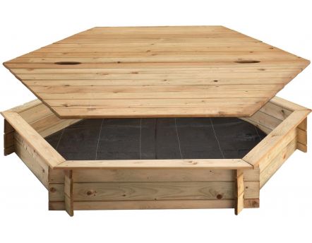 Bac à sable avec couvercle en bois hexagonal