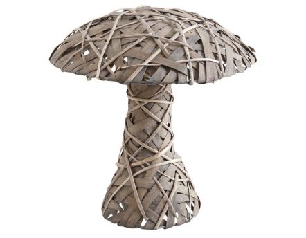 Champignon décoratif en osier gris et bois