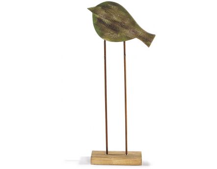 Oiseau déco sur socle (Vert/Naturel)