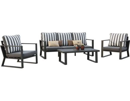 Salon de jardin en aluminium gris noir boli Salon de jardin en aluminium gris noir boli