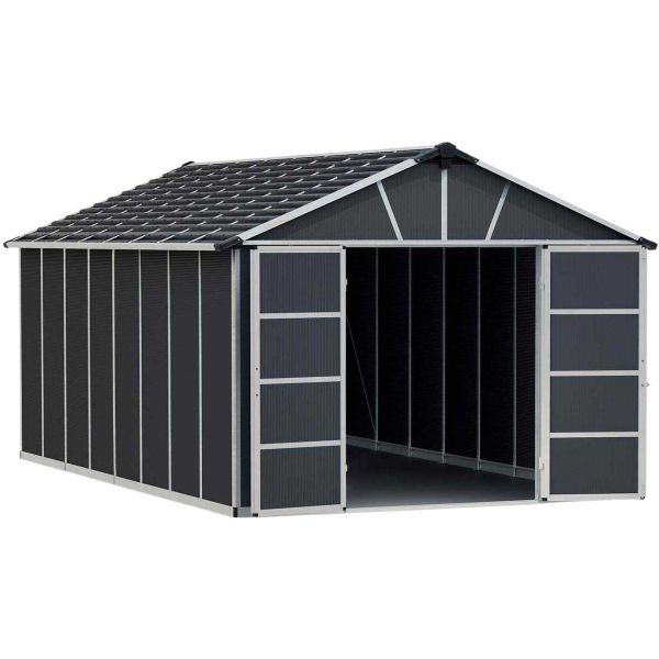 Abri de jardin en aluminium et polycarbonate gris avec plancher Yukon