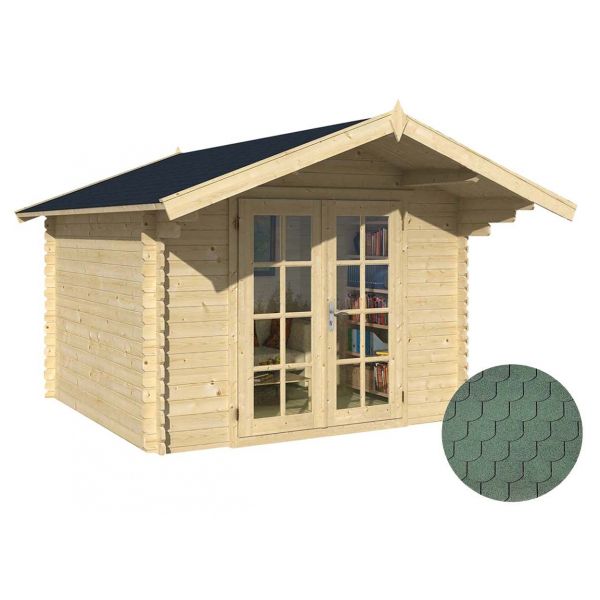Abri de jardin en bois tanneron (bardeau arrondi vert)