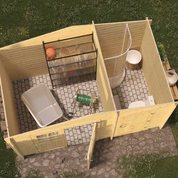 Abri de jardin en épicéa 2 espaces double pente 7.30 m2 Aster - 2399