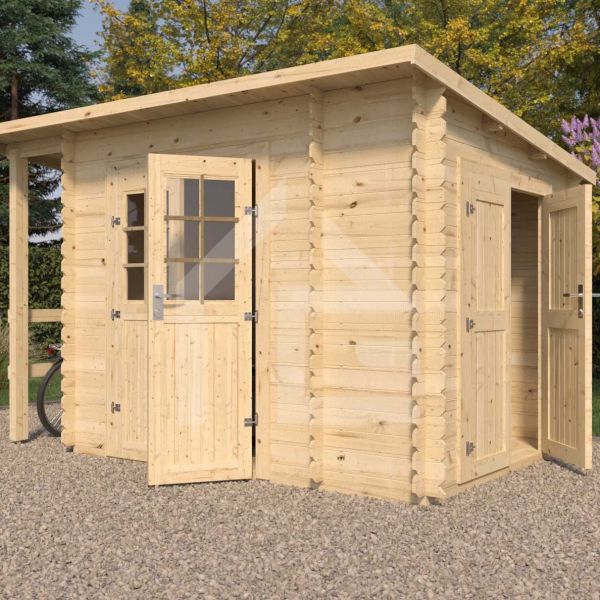 Abri de jardin en épicéa mono pente 4.90 m2 avec appentis Vilano - EDE-0397