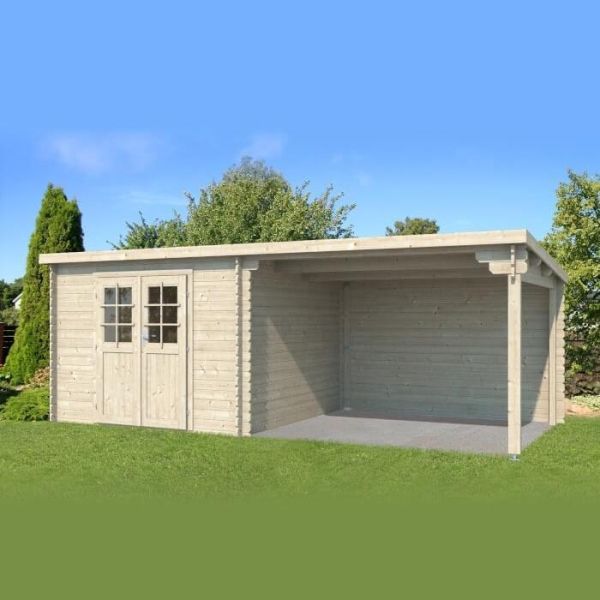 Abri de jardin toit plat avec auvent en bois - 2479