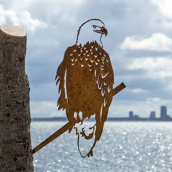 décoration de jardin, acier corten (rouille), acier corten, piquet de jardin,  coq avec