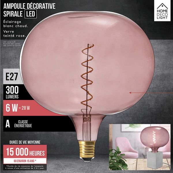 Ampoule led vintage bulle 22 x 22.5 cm (rose)