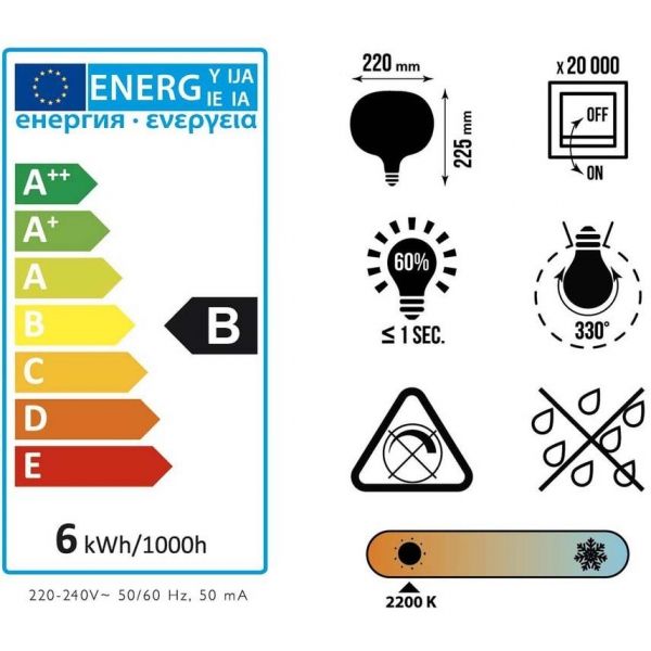 Ampoule LED vintage bulle 22 x 22.5 cm - 5