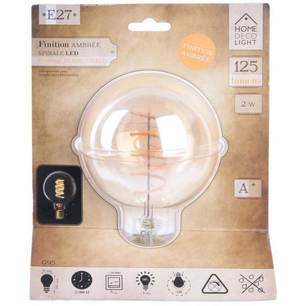 Ampoule ronde ambrée avec spirale LED 14.5 cm - THE HOME DECO LIGHT