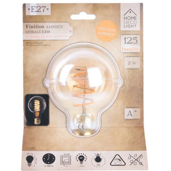 Ampoule ronde ambrée avec spirale LED 12.6 cm - THE HOME DECO LIGHT