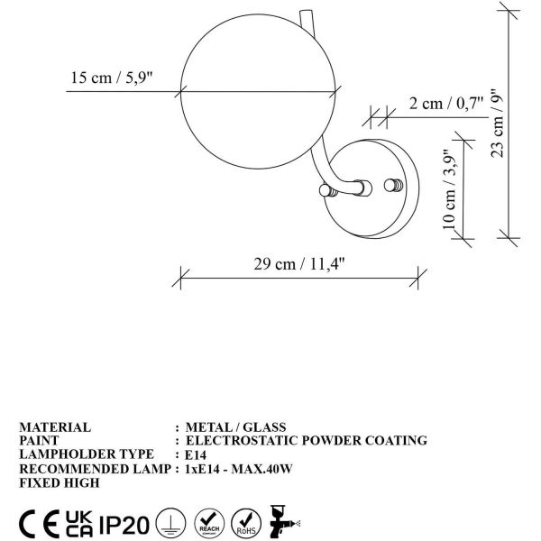 Applique murale en métal et verre Antler - ASI-2497