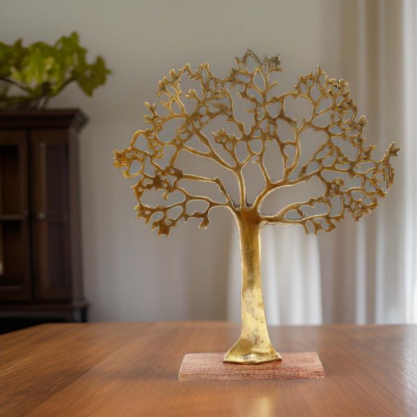 Arbre décoratif en aluminium doré et bois de manguier Arbre de vie - SIL