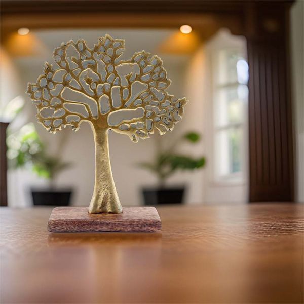 Arbre décoratif en aluminium doré et bois de manguier Arbre de vie - SIL