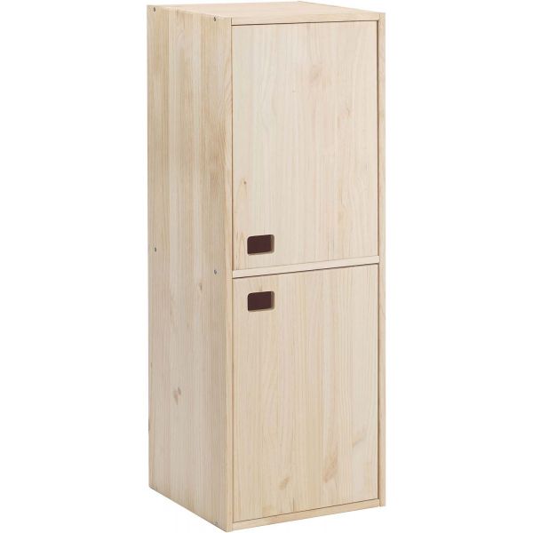 Armoire en pin brut 2 portes 4 tablettes Dinamic